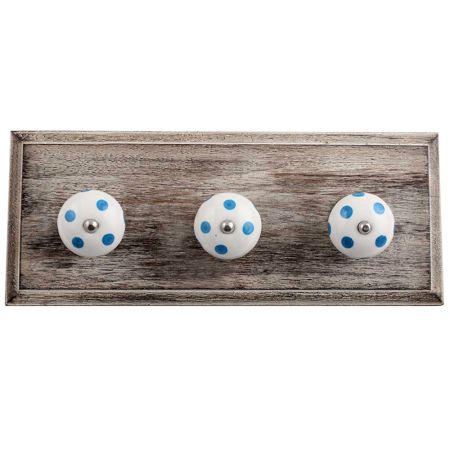 White Turquoise Dot Wooden Hooks